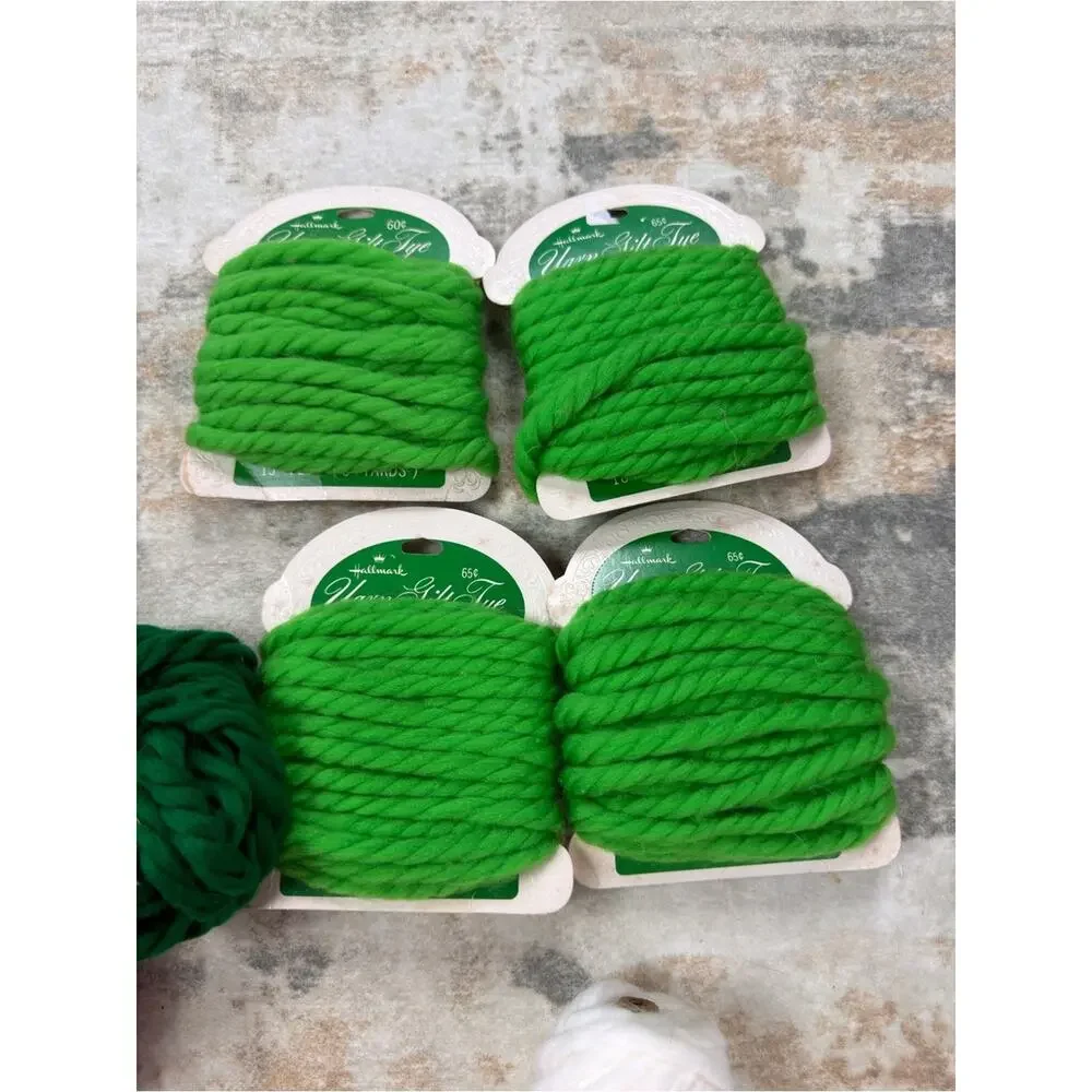 Vintage Hallmark Yarn Gift Tie Lot Christmas Red Green White Craft Wrap